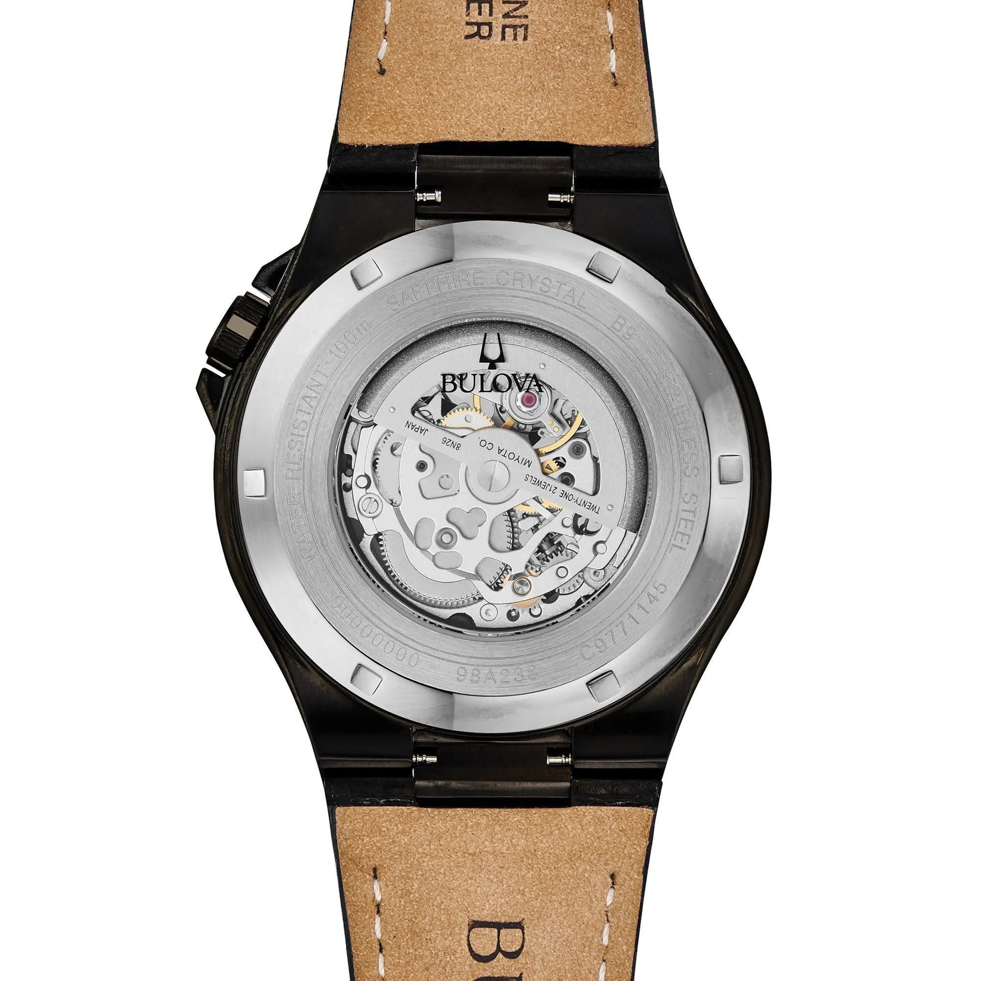 Bulova Men's Maquina Automatic Black Leather Strap Watch 98A238