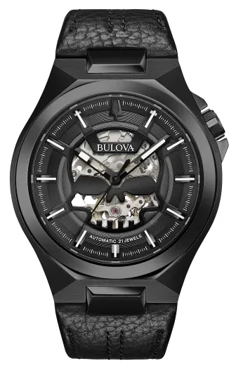 Bulova Men's Maquina Automatic Black Leather Strap Watch 98A238