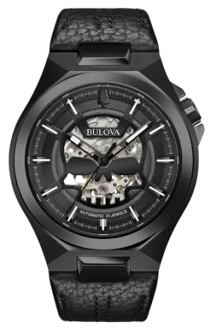 Bulova Men's Maquina Automatic Black Leather Strap Watch 98A238