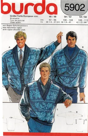 Burda 5902 Mens Stretch Knit Pullover Sweater Vest & Cardigan 1980s Vintage Sewing Pattern Sizes 36 - 44 UNCUT Factory Folded