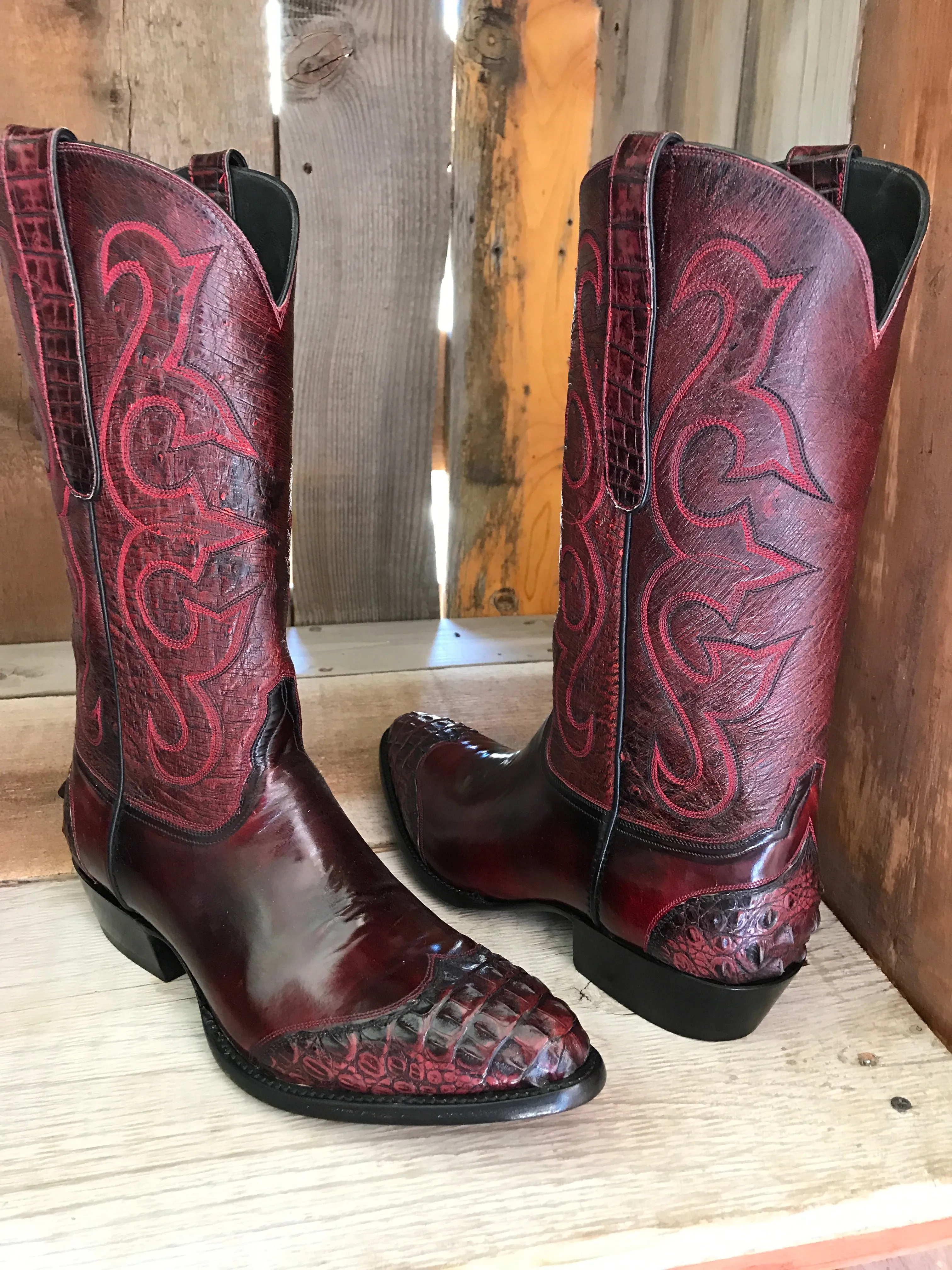 Burgundy Brush Off Calf / Crocodile  Falconhead Classic Boot 3837