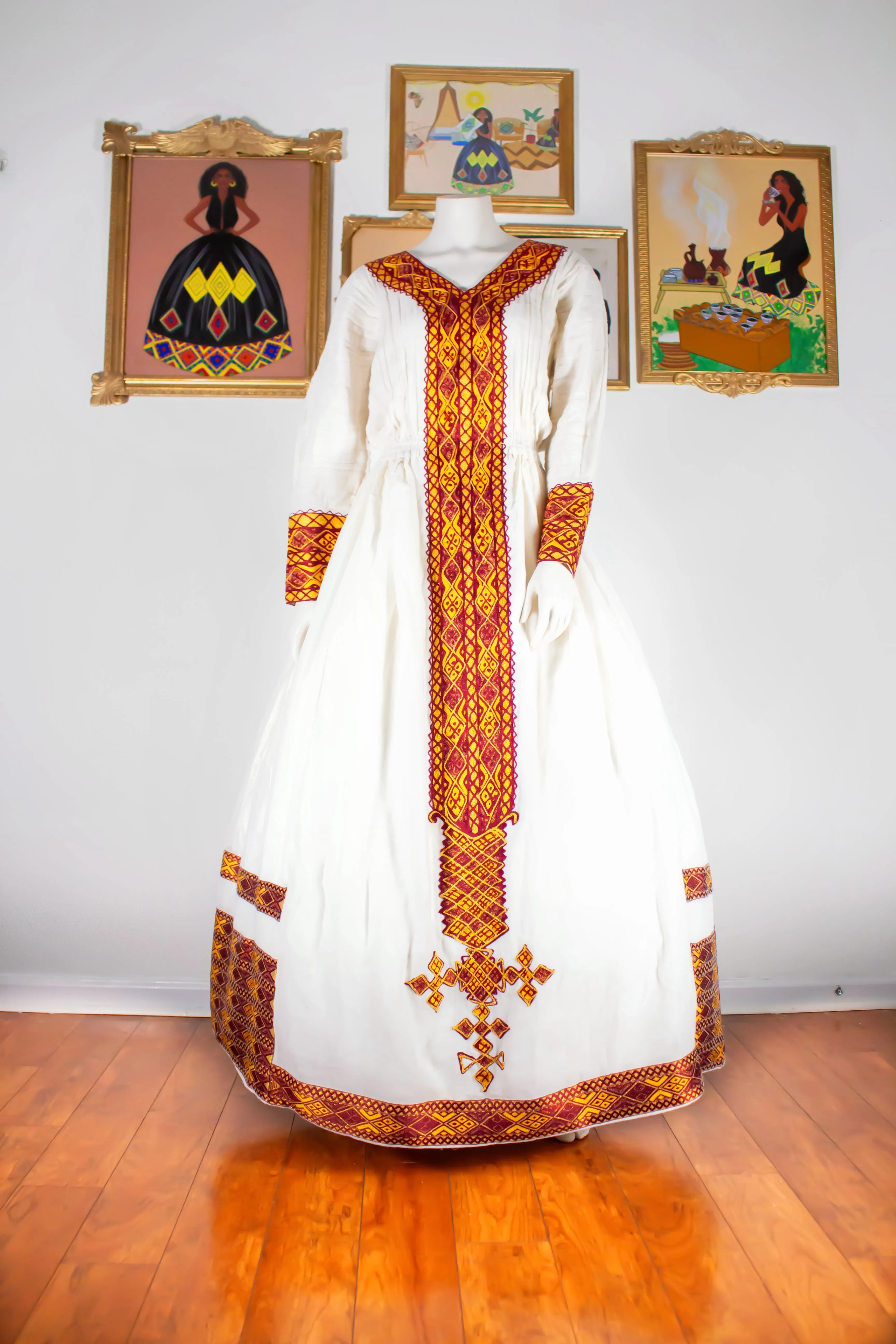 Burgundy Ethiopian Dress, Vibrant Zuria Habesha Kemis, Mother and Son Matching Set Habesha Dress perfect for Ethiopian & Eritrean Baptism Celebration.