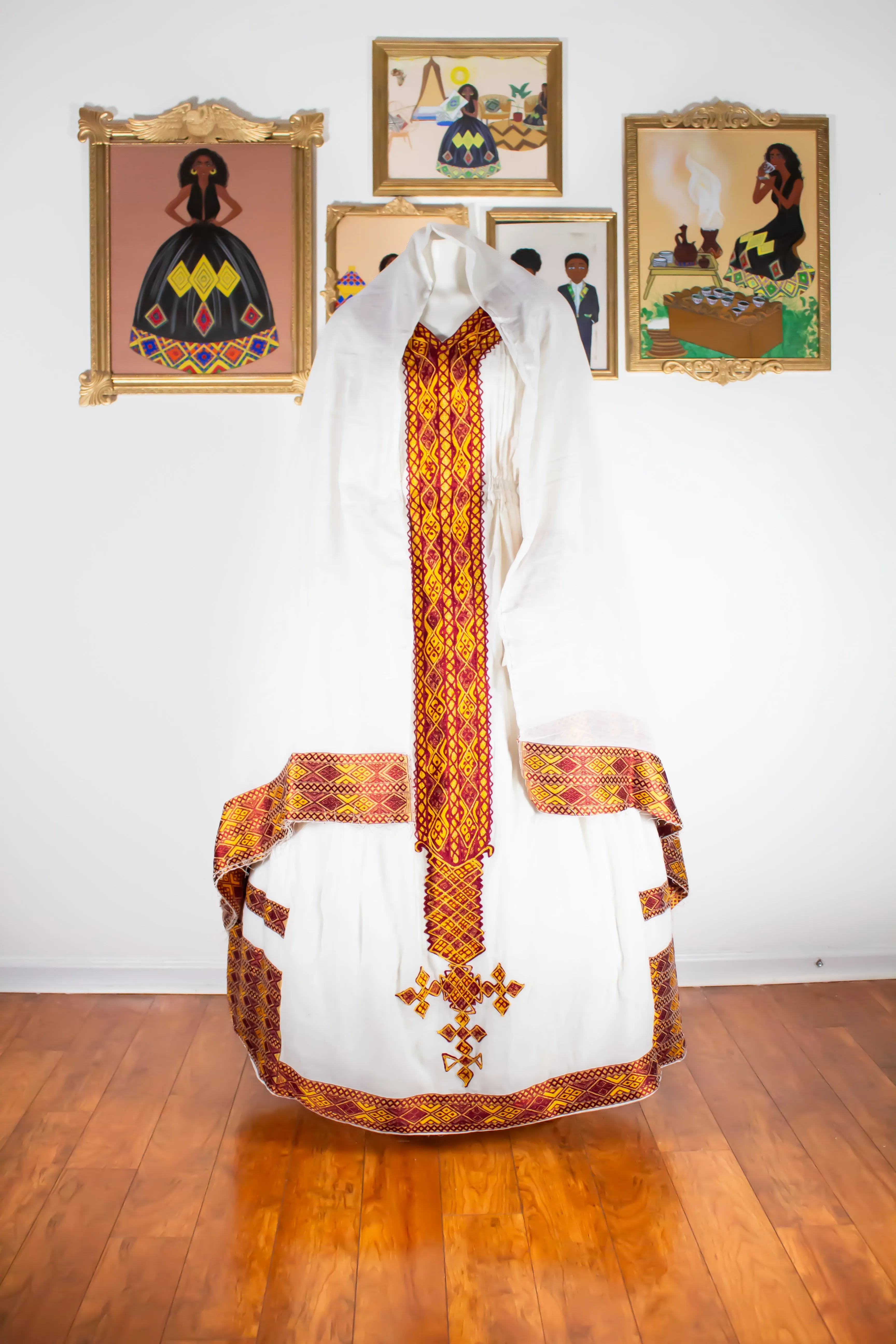 Burgundy Ethiopian Dress, Vibrant Zuria Habesha Kemis, Mother and Son Matching Set Habesha Dress perfect for Ethiopian & Eritrean Baptism Celebration.