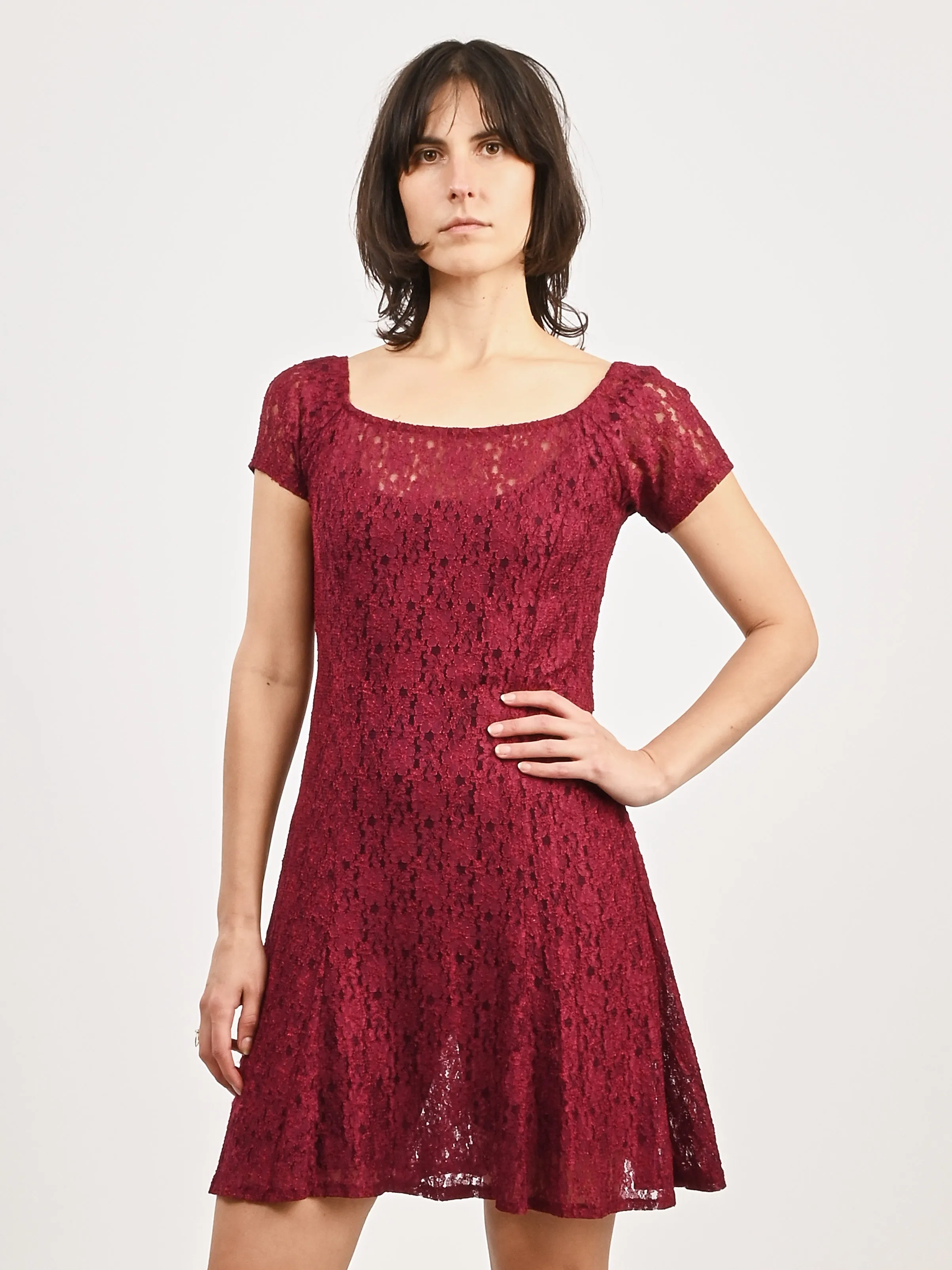 Burgundy Lace Mini Dress