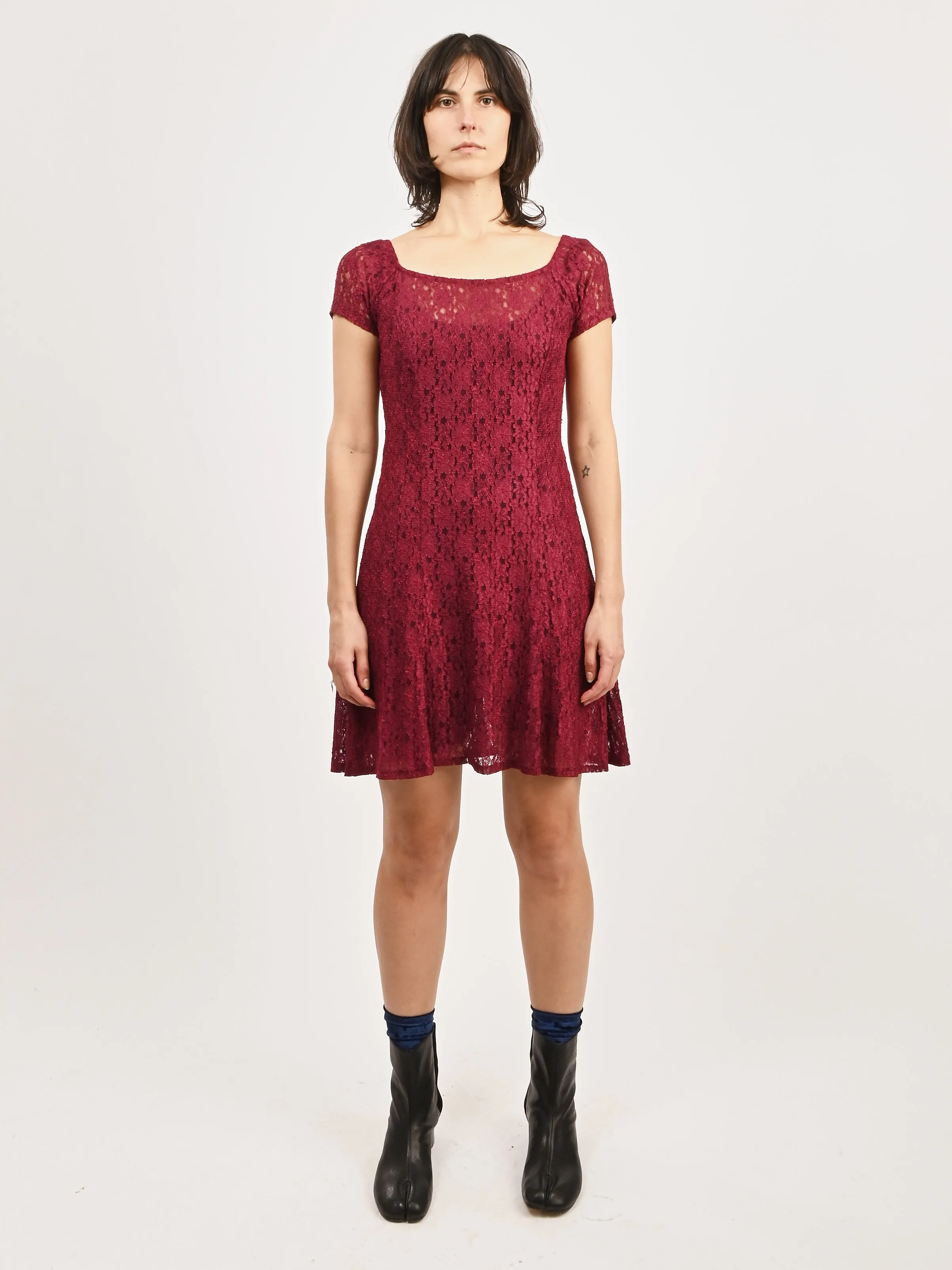 Burgundy Lace Mini Dress