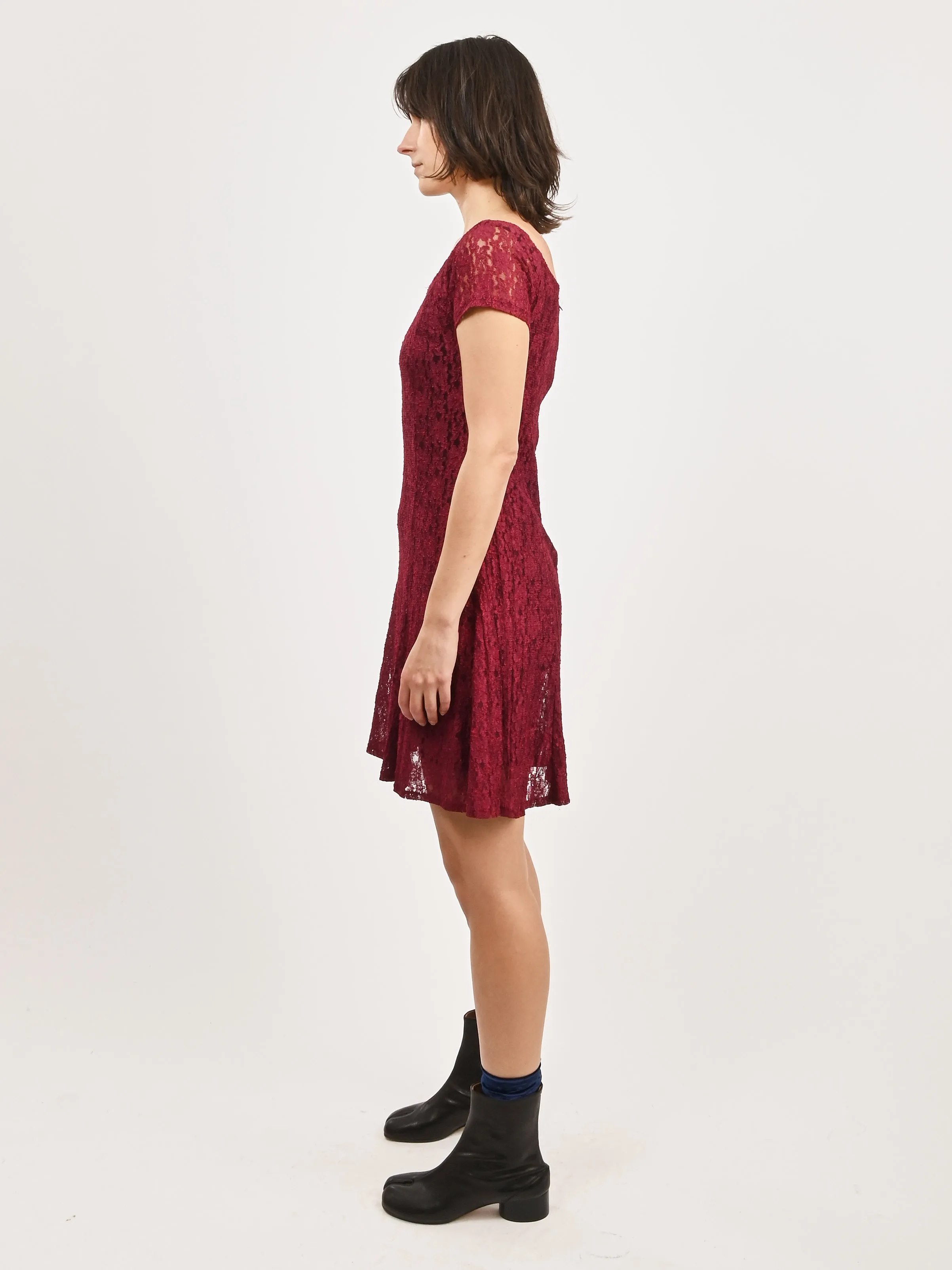Burgundy Lace Mini Dress