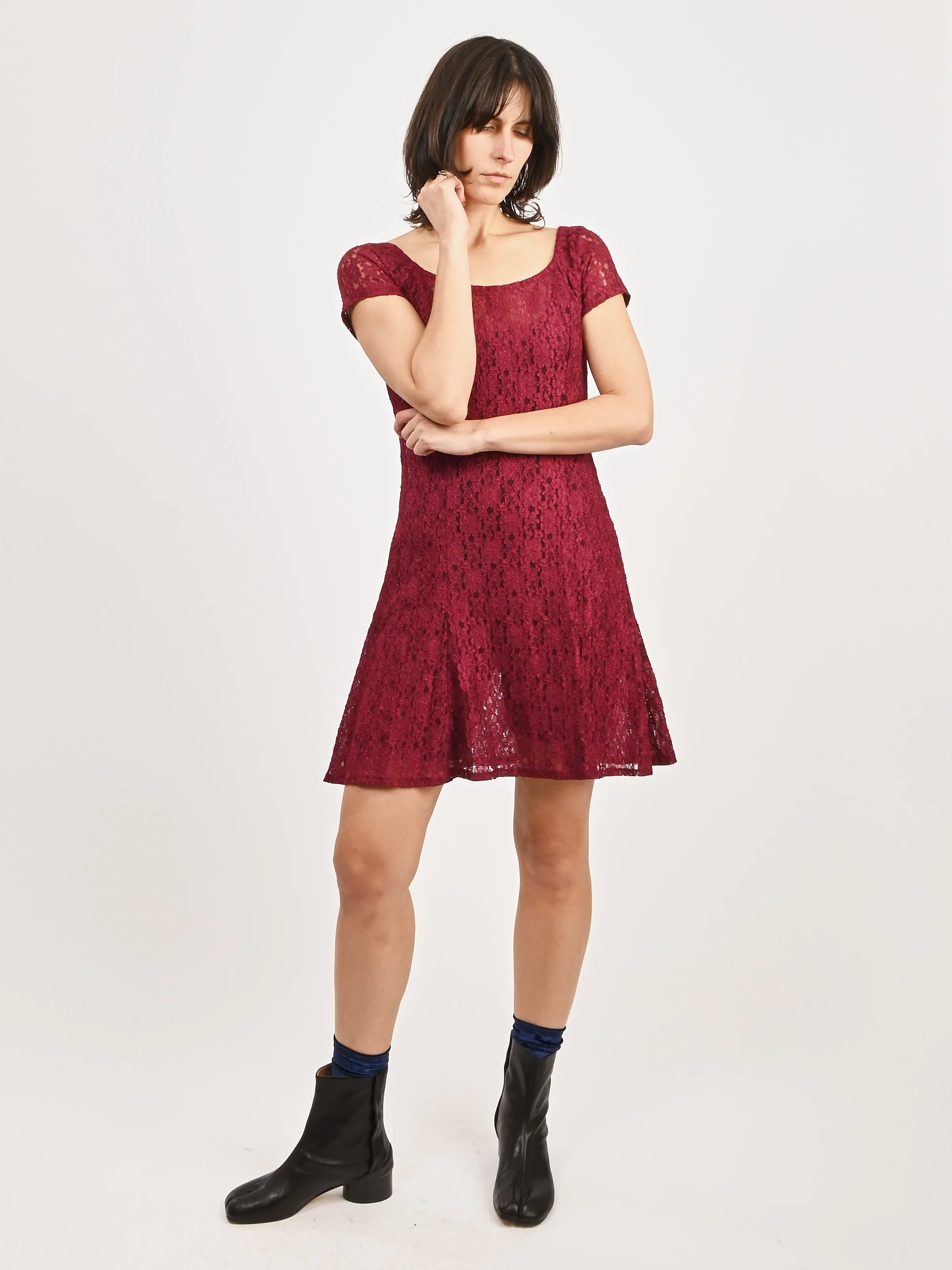 Burgundy Lace Mini Dress