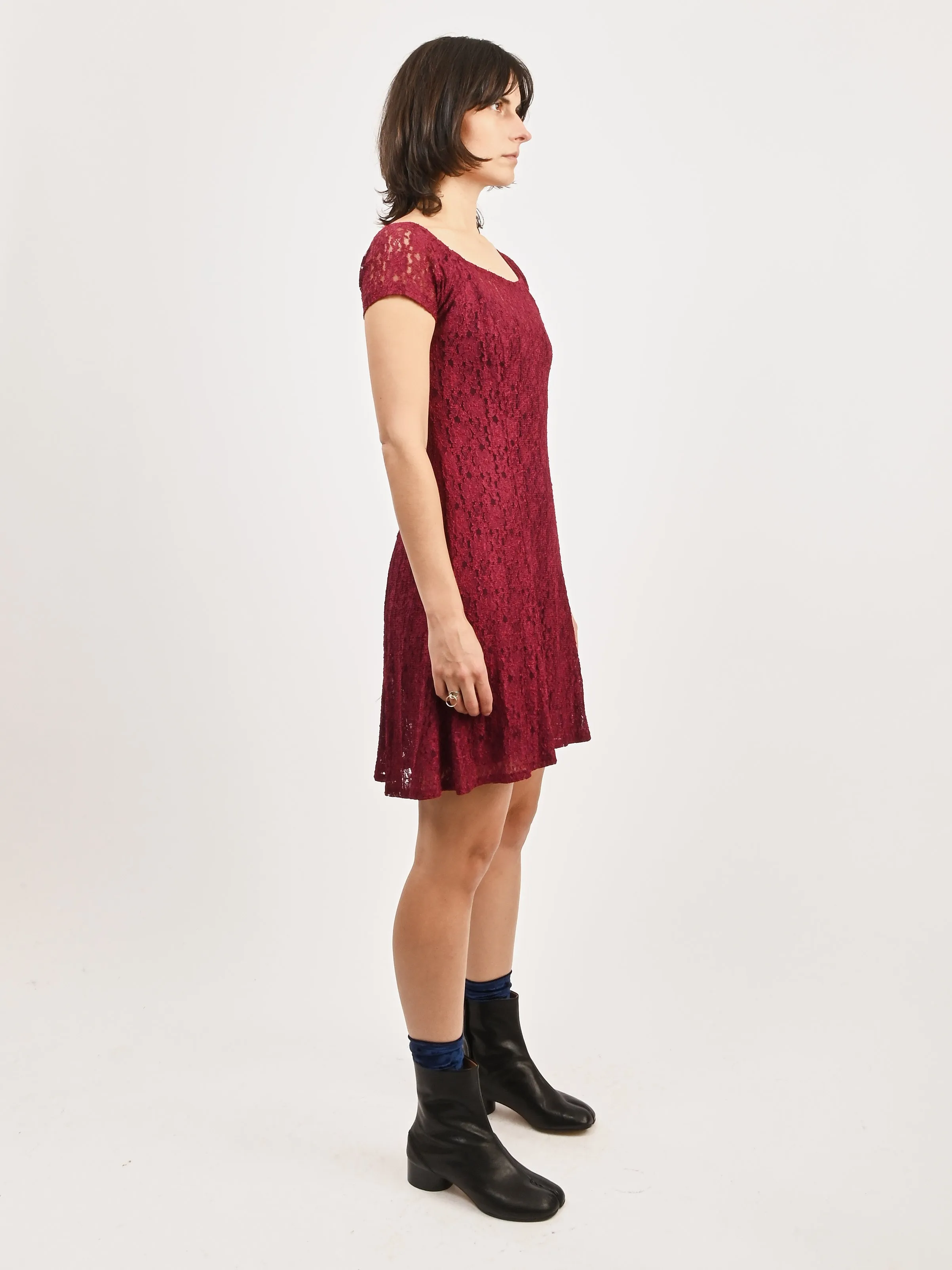 Burgundy Lace Mini Dress
