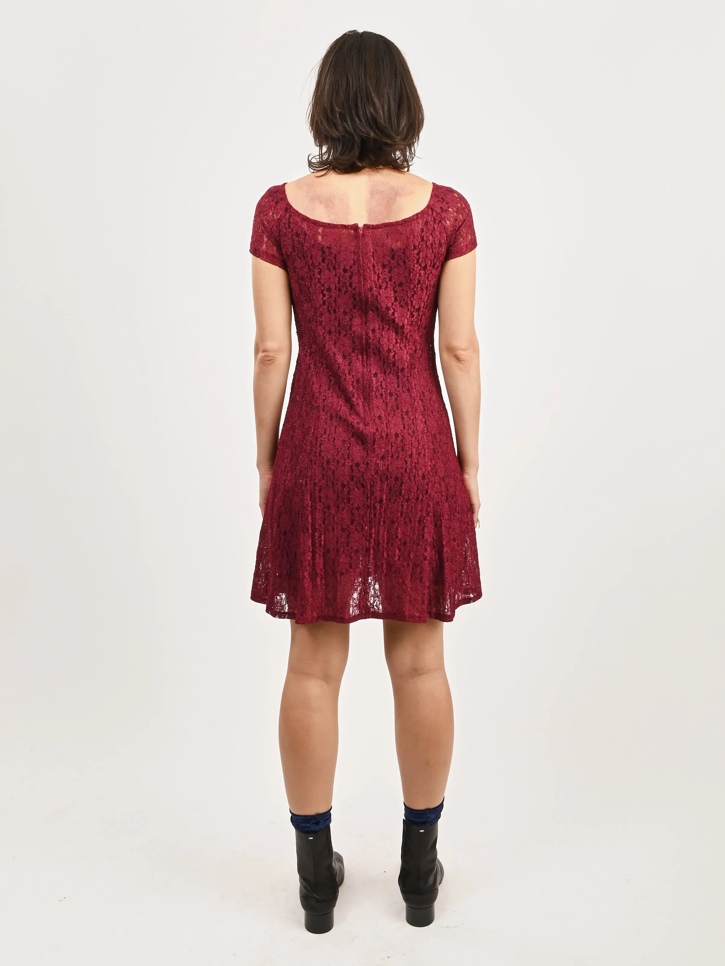 Burgundy Lace Mini Dress