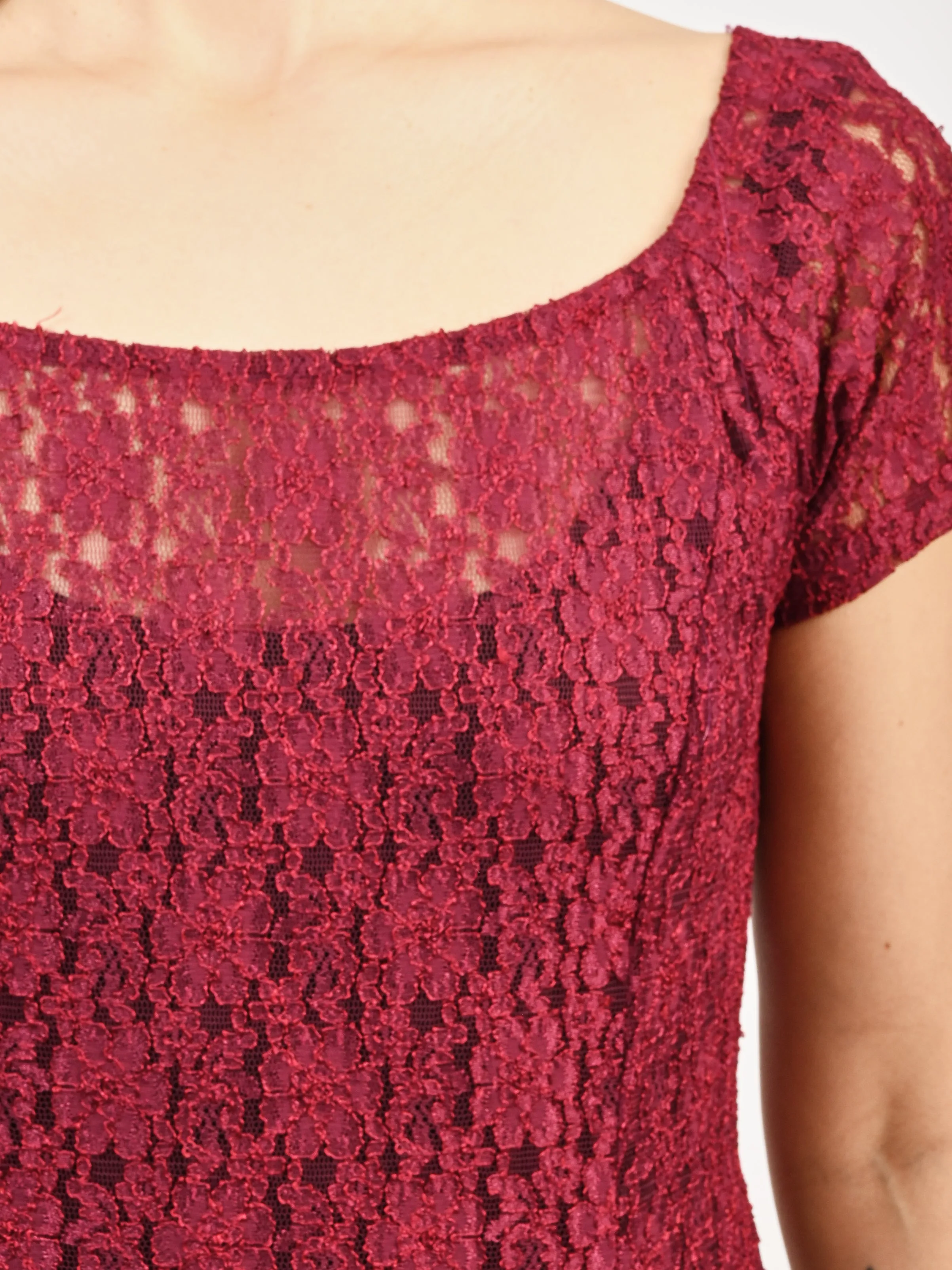 Burgundy Lace Mini Dress