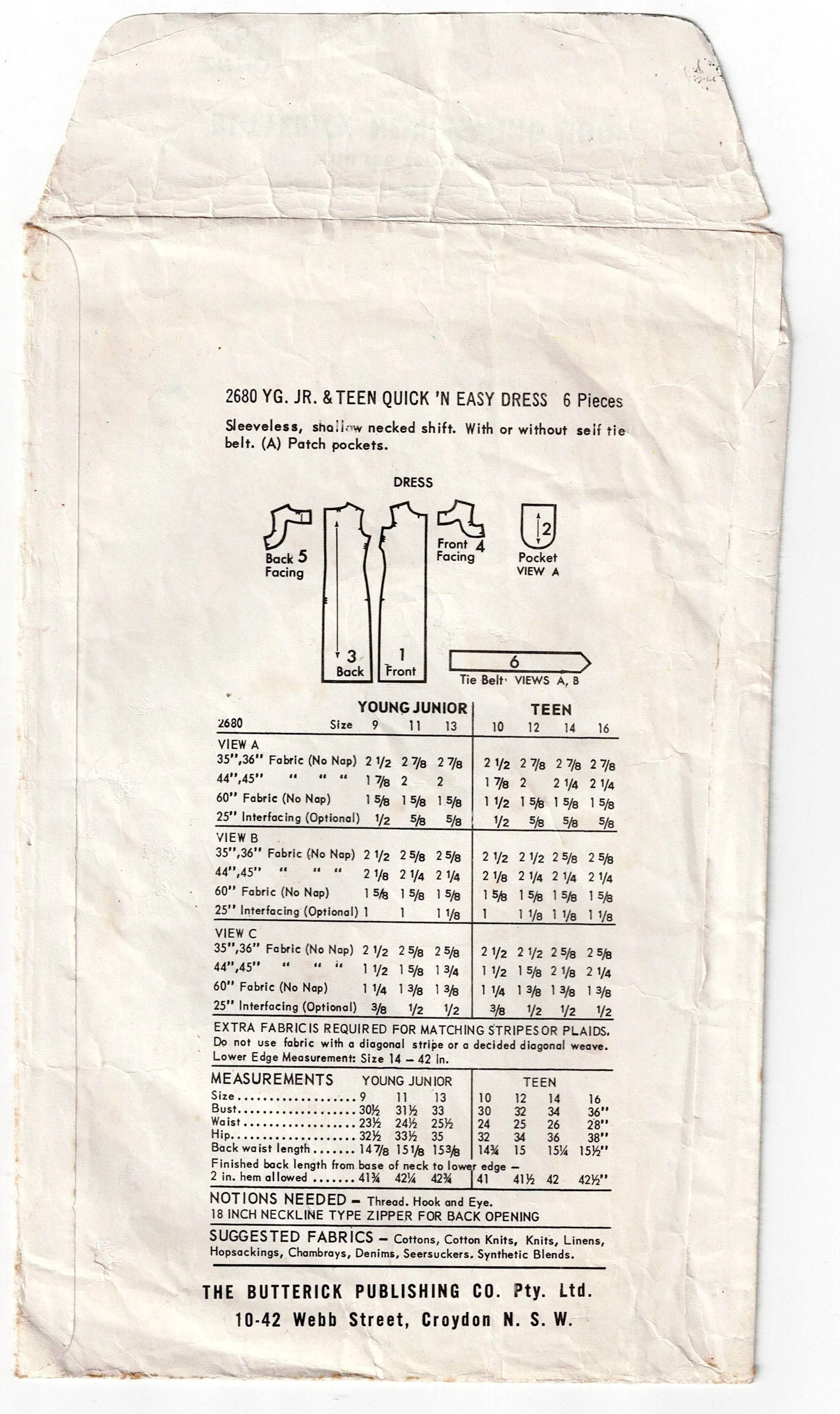 Butterick 2680 Womens Quick n Easy Classic Shift Dress 1960s Vintage Sewing Pattern Size 14 Bust 34 inches