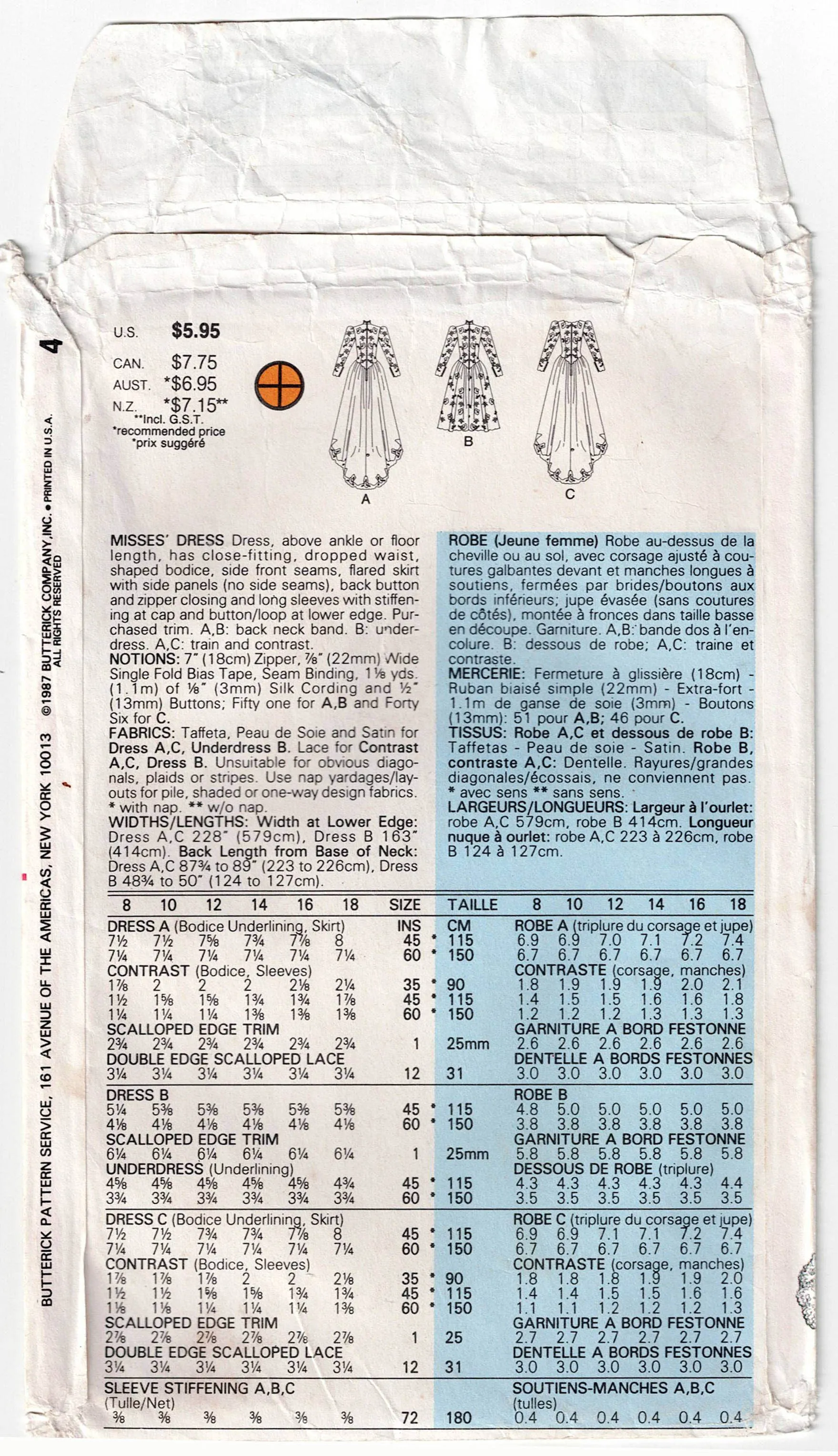 Butterick 4646 Womens Puffy Sleeved Wedding Dress With Optional Train 1980s Vintage Sewing Pattern Size 16 Bust 38 inches