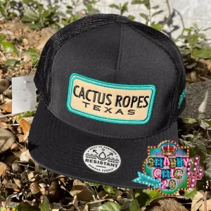 Cactus Ropes Black 5-Panel Trucker with Tan and Turquoise Logo - OSFA