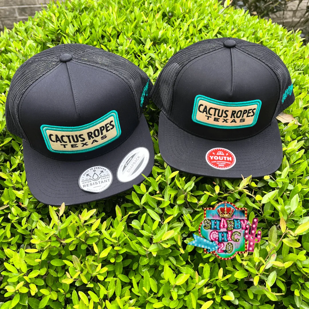 Cactus Ropes Black 5-Panel Trucker with Tan and Turquoise Logo - OSFA