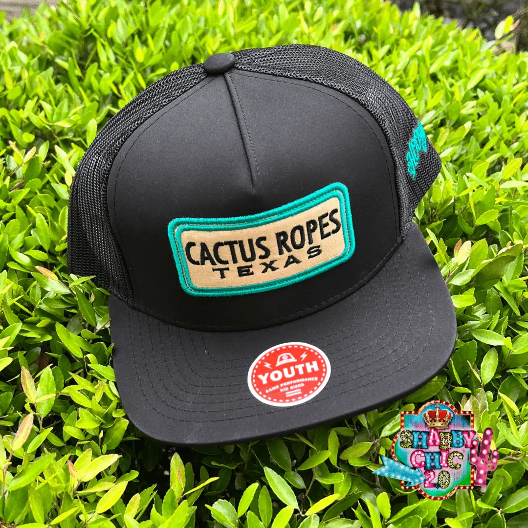 Cactus Ropes Black 5-Panel Trucker with Tan and Turquoise Logo - OSFA