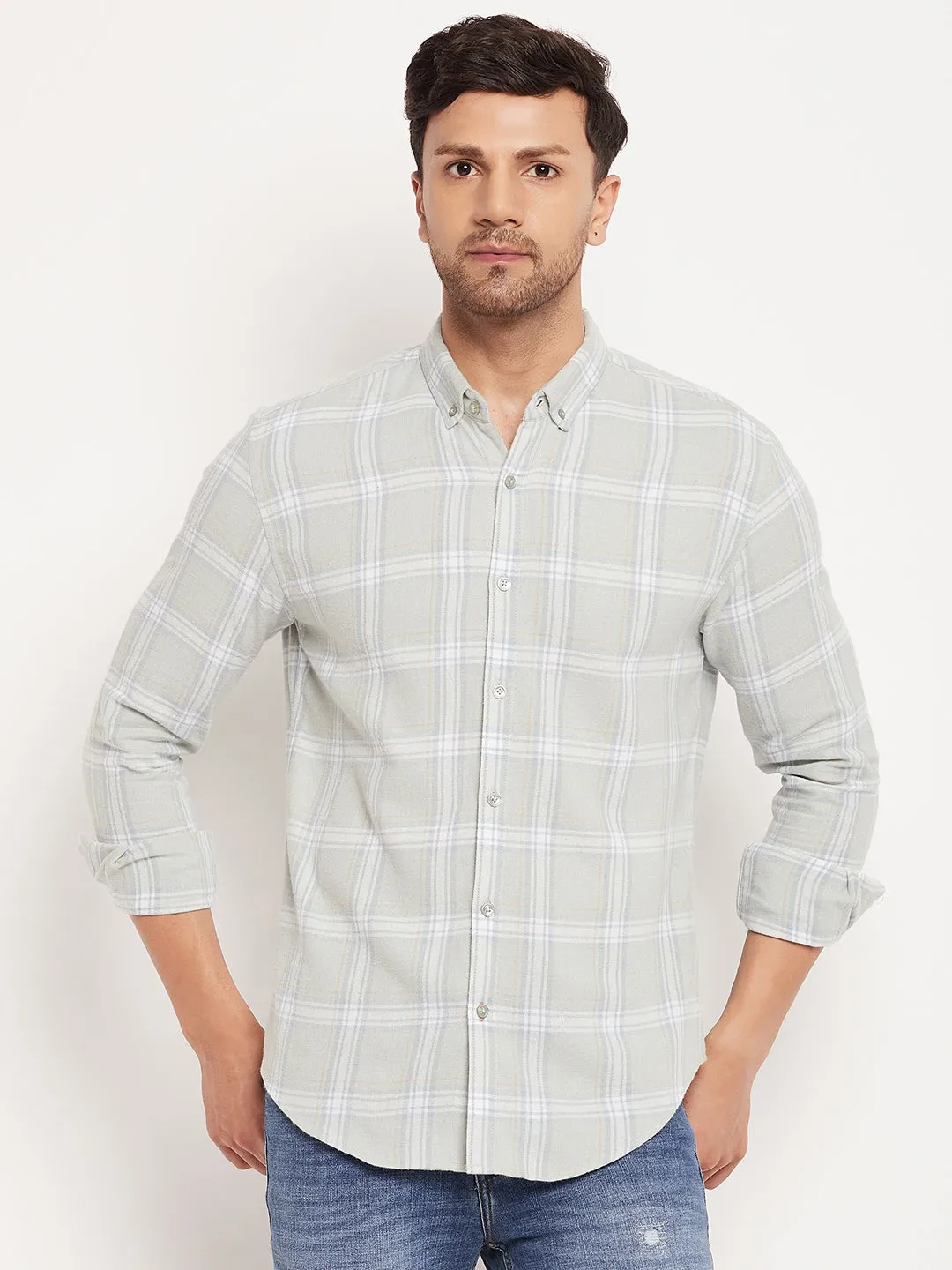 Camla Barcelona Chequered Grey Shirt For Men