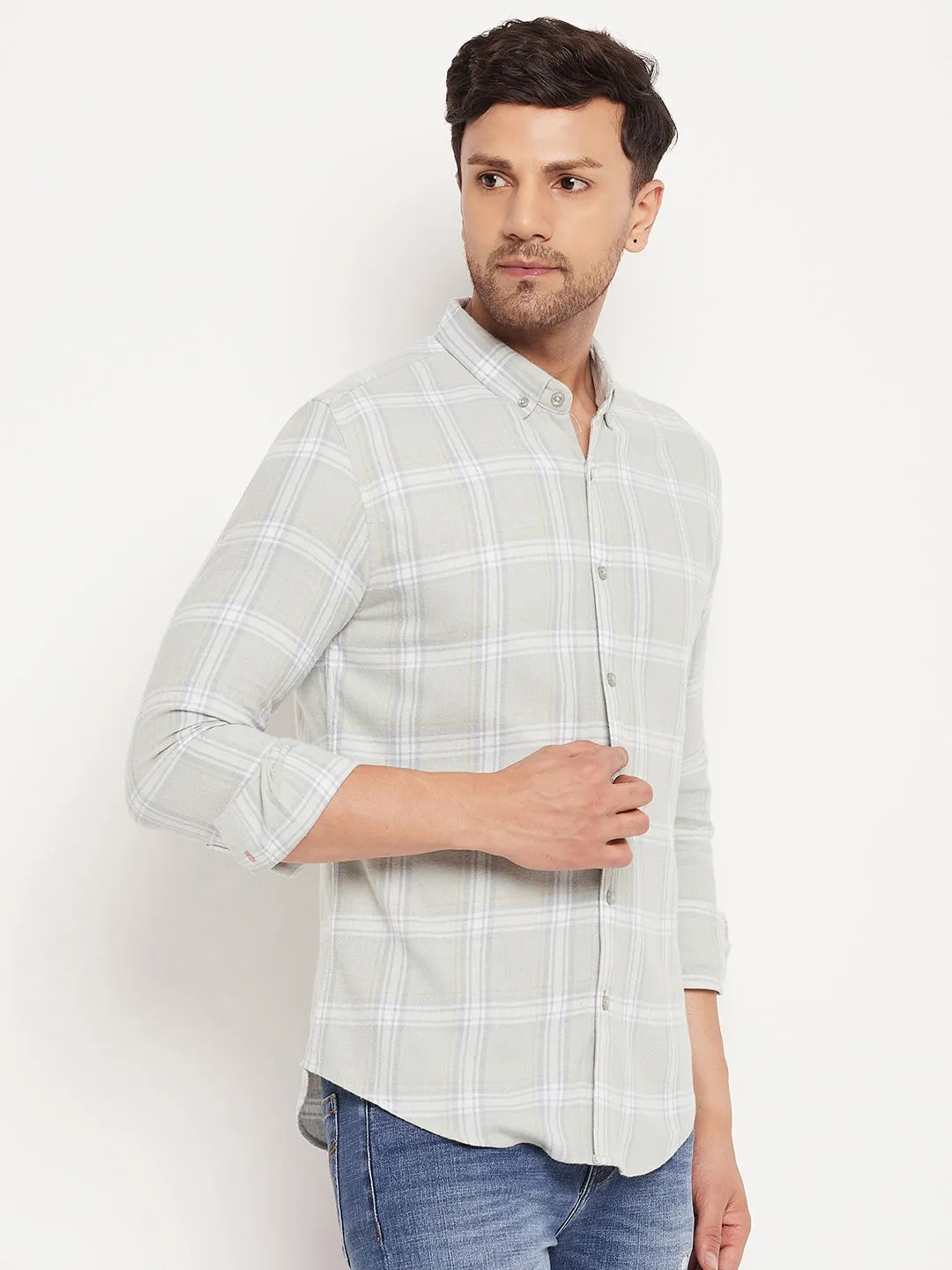 Camla Barcelona Chequered Grey Shirt For Men