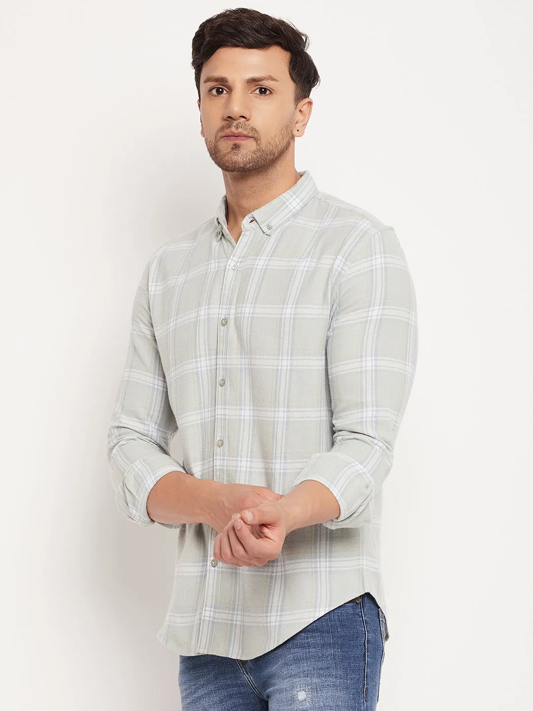 Camla Barcelona Chequered Grey Shirt For Men