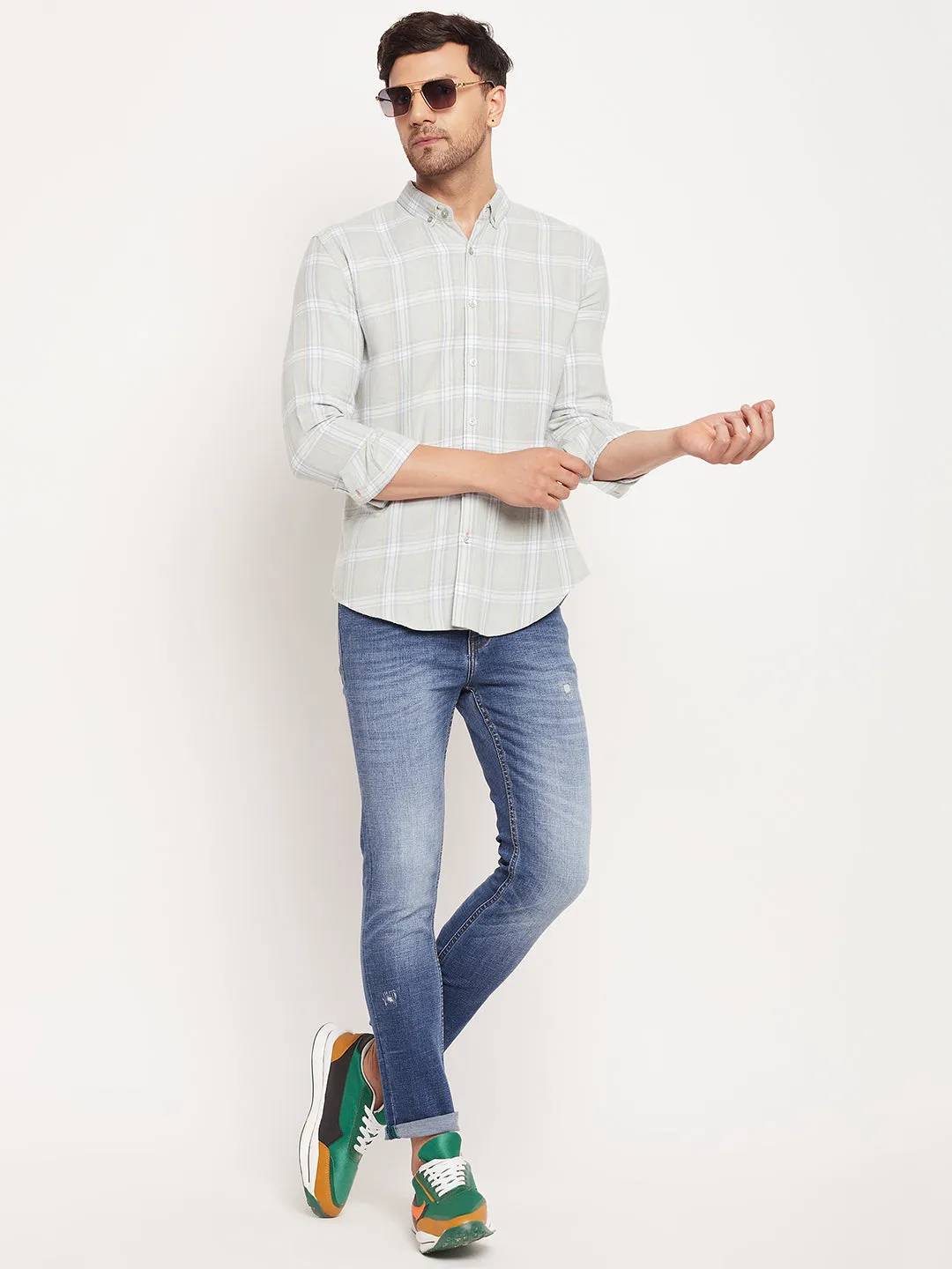 Camla Barcelona Chequered Grey Shirt For Men