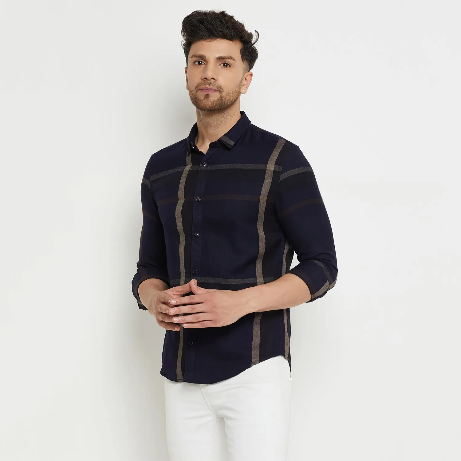 Camla Barcelona Chequered Navy Blue Shirt