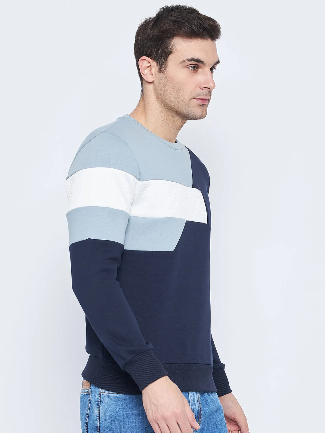 Camla Barcelona Men'S Colourblocked Navy Blue Sweatshirt