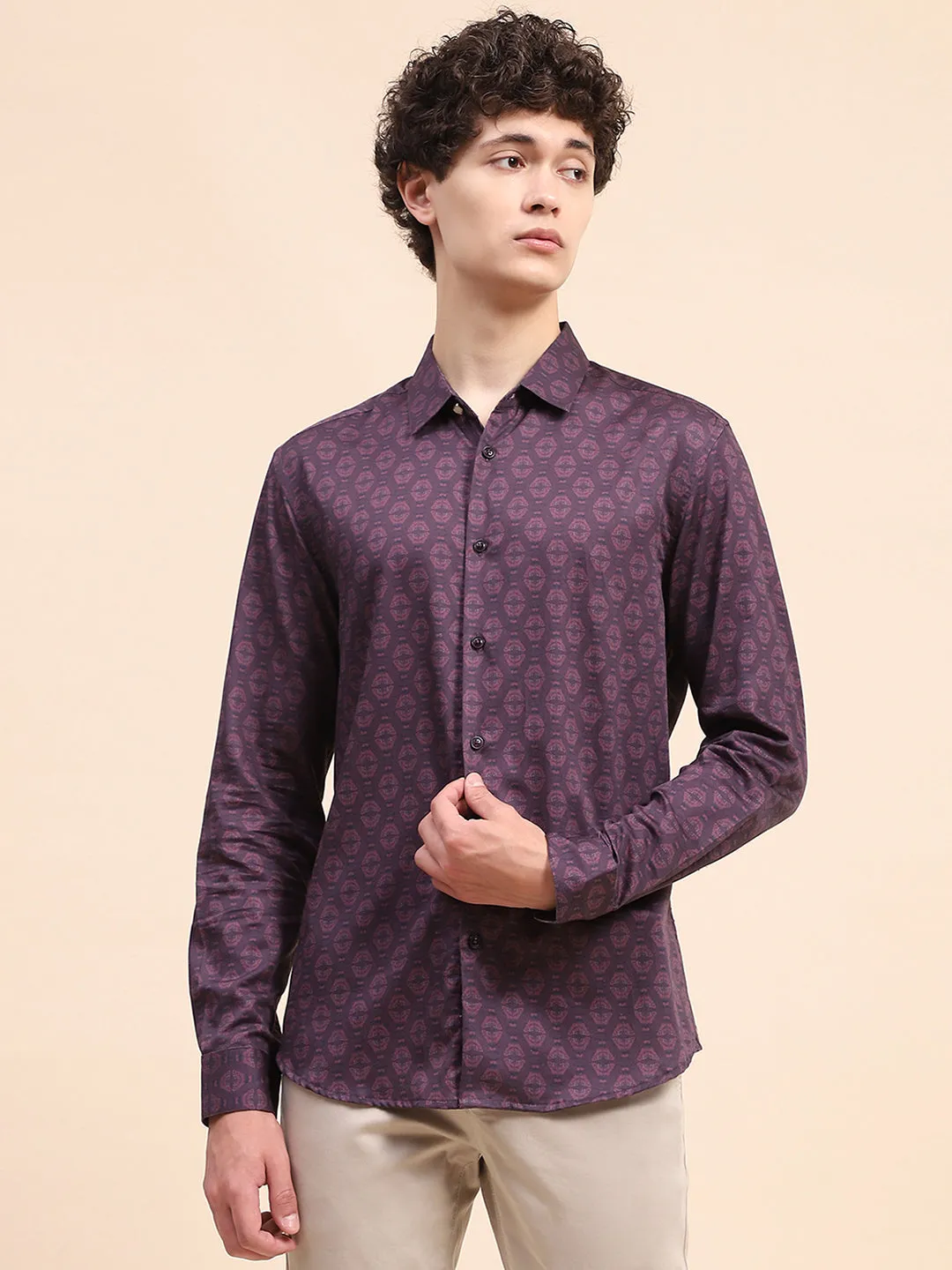 Camla Barcelona Printed Wine Button Down Shirt