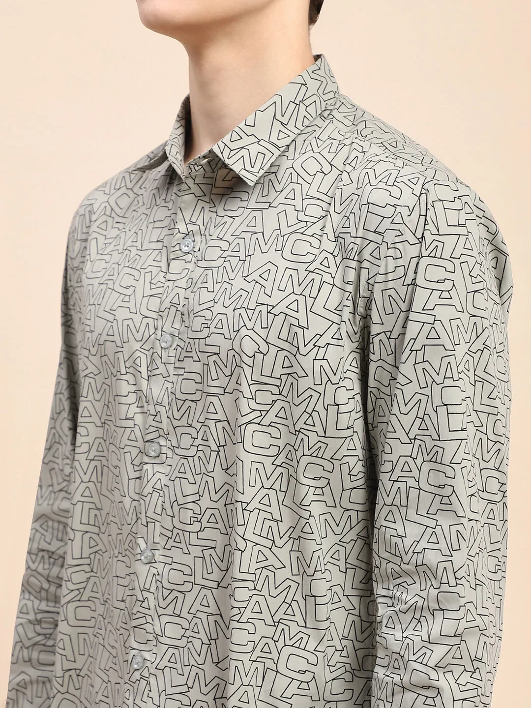 Camla Barcelona Typography Sage Green Regular Shirt