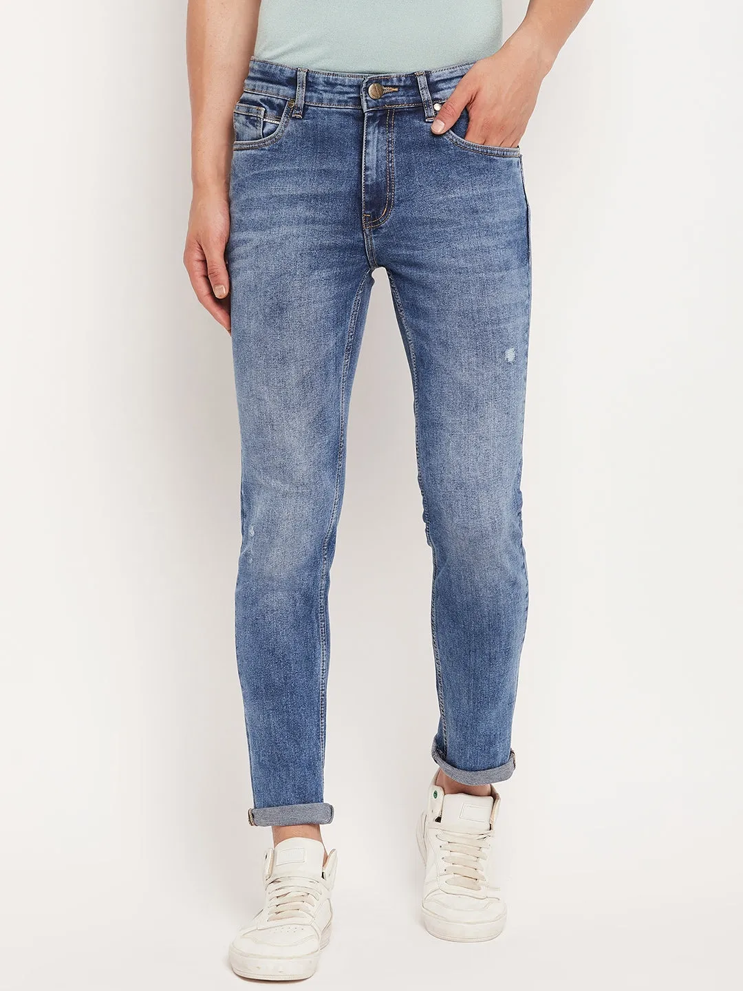 Camla Barcelona Washed Blue Regular Jeans For Men