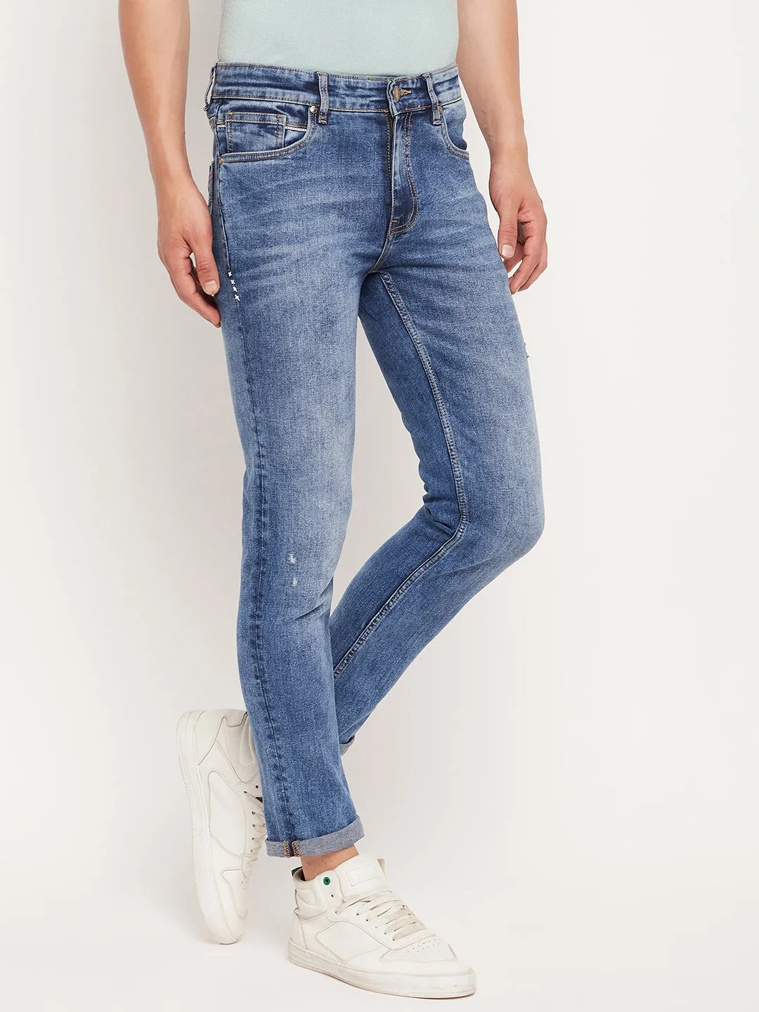 Camla Barcelona Washed Blue Regular Jeans For Men