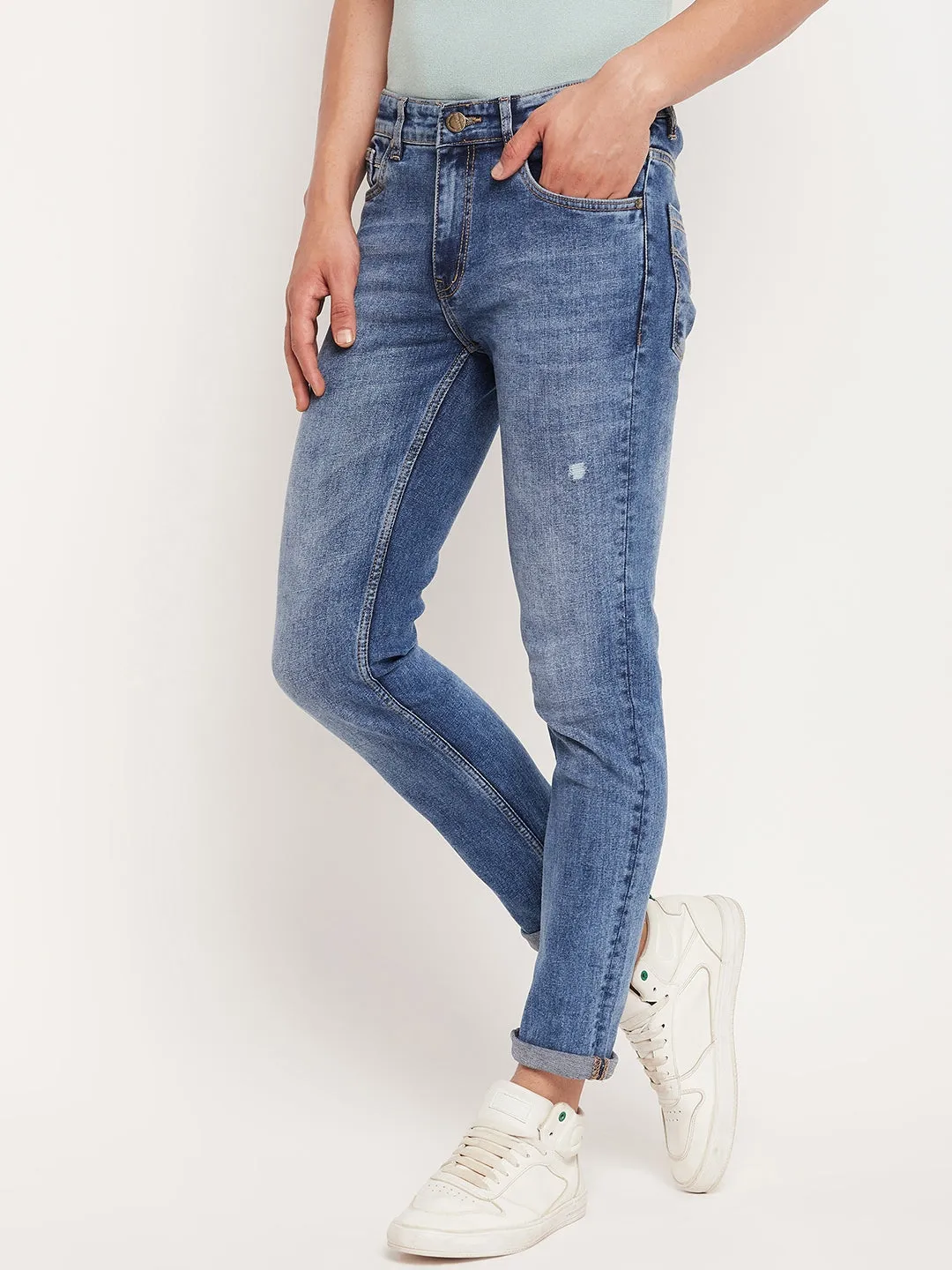 Camla Barcelona Washed Blue Regular Jeans For Men