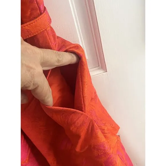 Carlisle Structured Sleeveless Cocktail Dress •2• Orange Pink Floral Party Belt