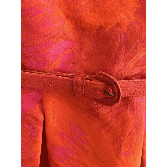 Carlisle Structured Sleeveless Cocktail Dress •2• Orange Pink Floral Party Belt