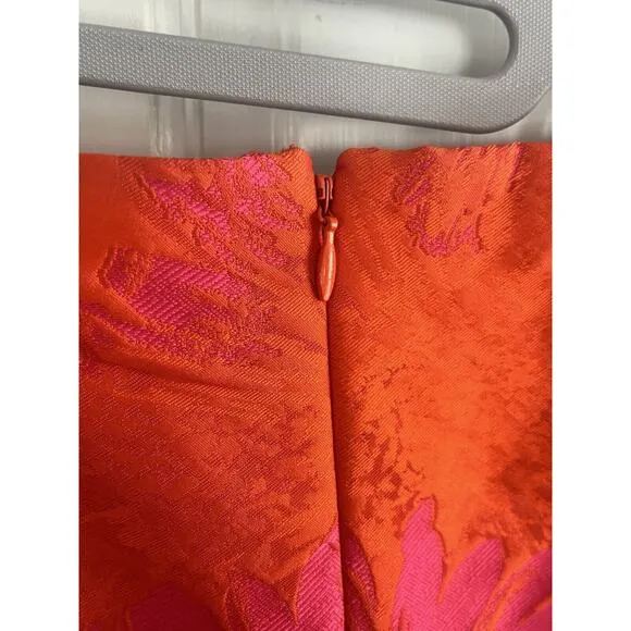 Carlisle Structured Sleeveless Cocktail Dress •2• Orange Pink Floral Party Belt