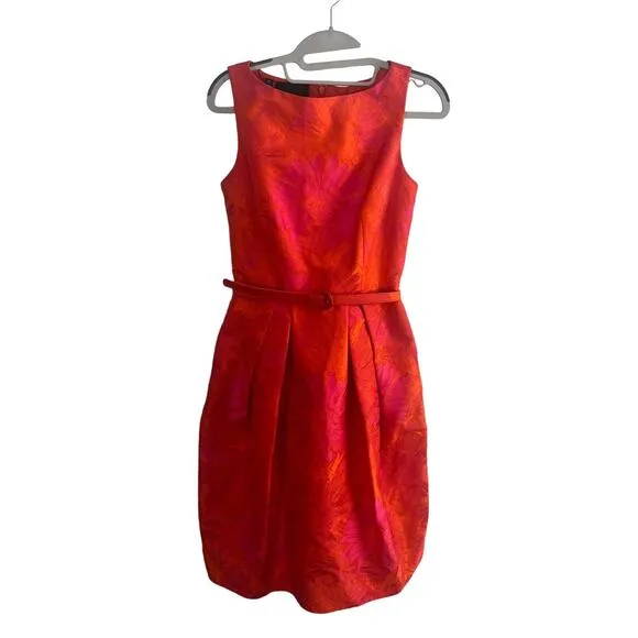 Carlisle Structured Sleeveless Cocktail Dress •2• Orange Pink Floral Party Belt