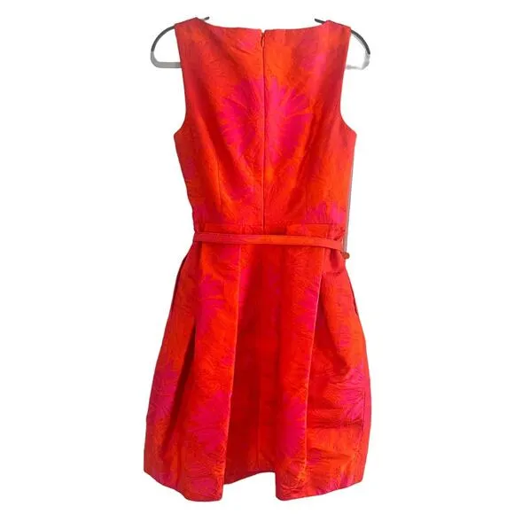 Carlisle Structured Sleeveless Cocktail Dress •2• Orange Pink Floral Party Belt