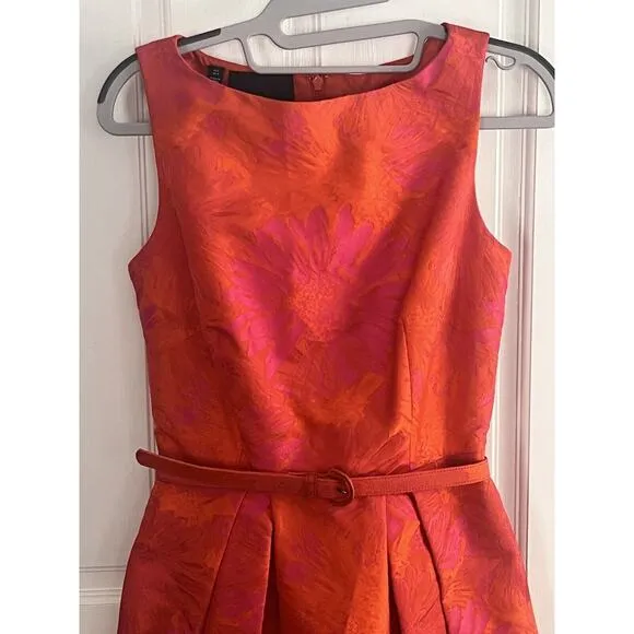 Carlisle Structured Sleeveless Cocktail Dress •2• Orange Pink Floral Party Belt