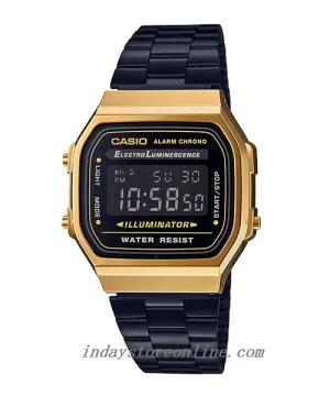 Casio Vintage Unisex Watch A168WEGB-1B Black Plated Stainless Steel Strap Self-adjustable Band