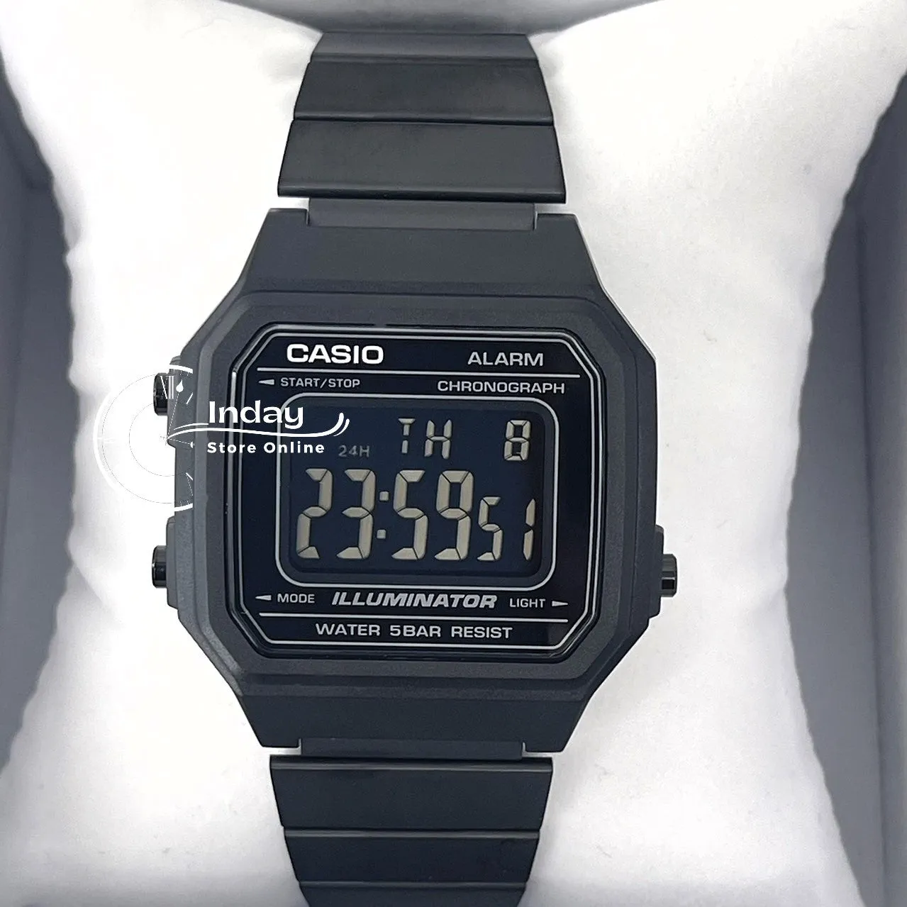 Casio Vintage Unisex Watch B650WB-1B Black Plated Stainless Steel Strap Self-adjustable Band