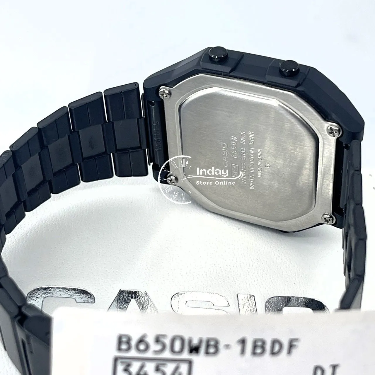 Casio Vintage Unisex Watch B650WB-1B Black Plated Stainless Steel Strap Self-adjustable Band