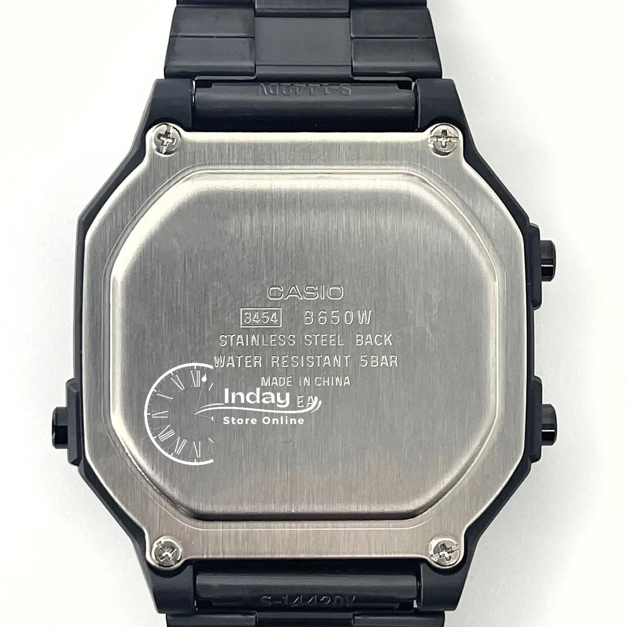 Casio Vintage Unisex Watch B650WB-1B Black Plated Stainless Steel Strap Self-adjustable Band