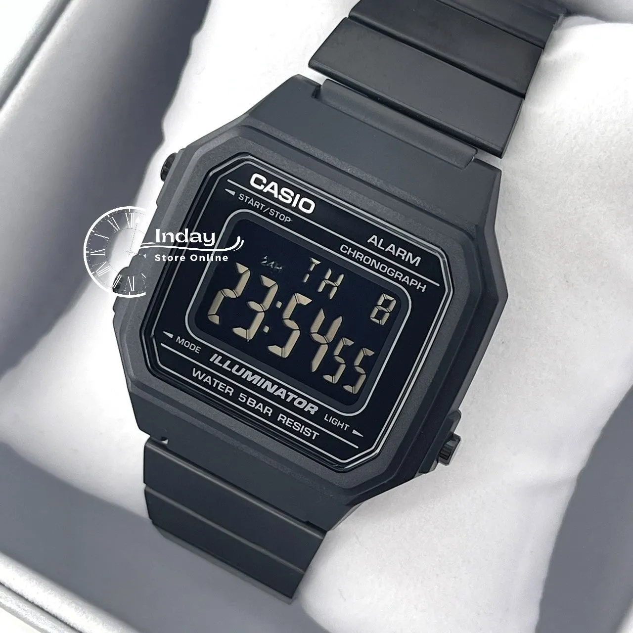 Casio Vintage Unisex Watch B650WB-1B Black Plated Stainless Steel Strap Self-adjustable Band