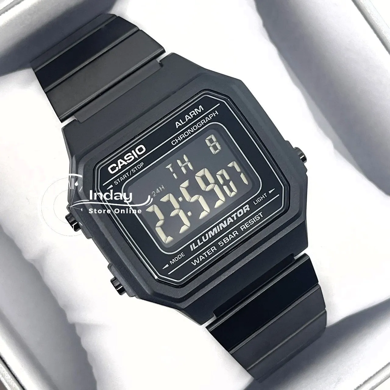 Casio Vintage Unisex Watch B650WB-1B Black Plated Stainless Steel Strap Self-adjustable Band
