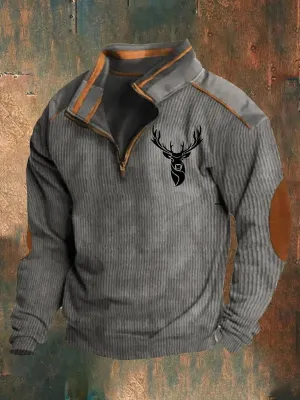 Casual Vintage Men's Western Style Zip Contrast Sweatshirt