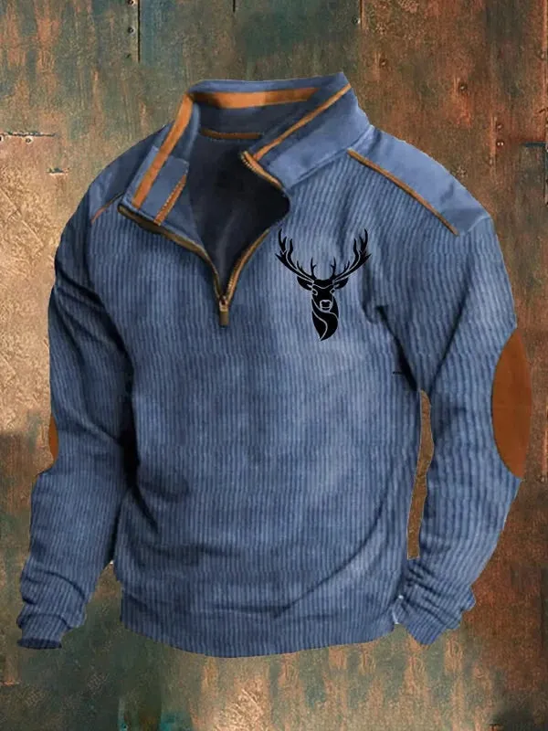 Casual Vintage Men's Western Style Zip Contrast Sweatshirt