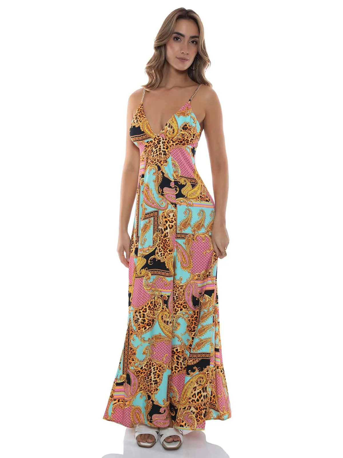 Chain Bralette Side Slit Maxi Dress