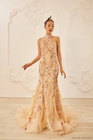 Champagne Bridal Cheongsam | Couture Lace Modern Cheongsam (#JENA)