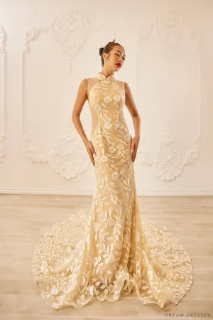 Champagne Bridal Cheongsam | Couture Lace Modern Cheongsam  (#LUNA)