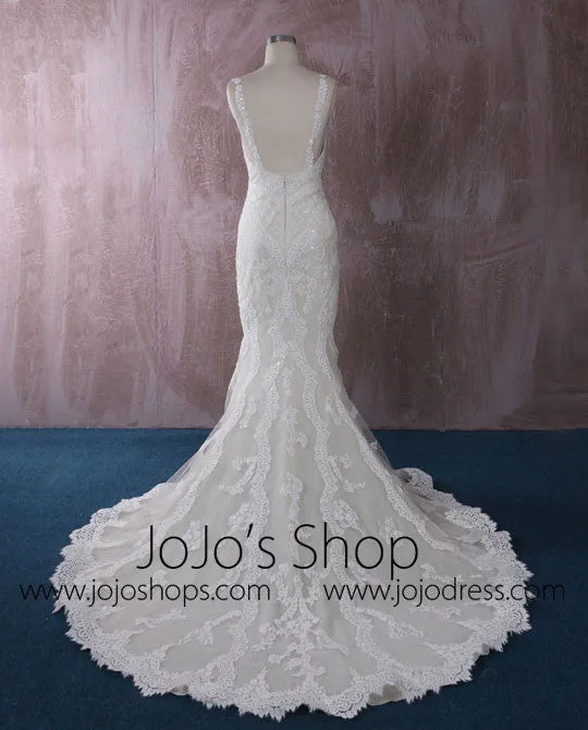 Champagne Lace Mermaid Wedding Dress with Floral Lace Straps | QT815008
