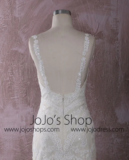 Champagne Lace Mermaid Wedding Dress with Floral Lace Straps | QT815008