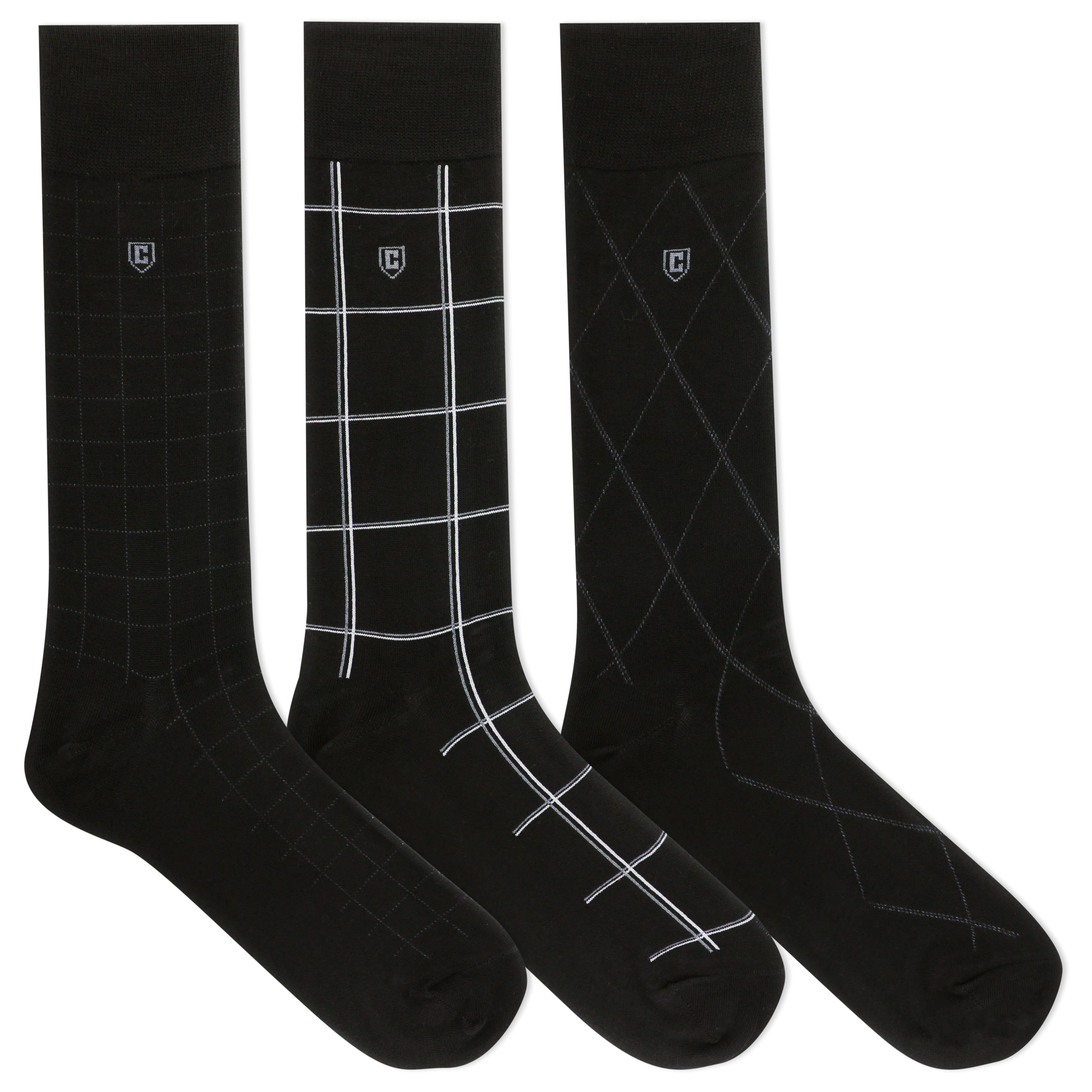 Chaps Men's Dashed Windowpane Dress Crew Socks 3 Pair